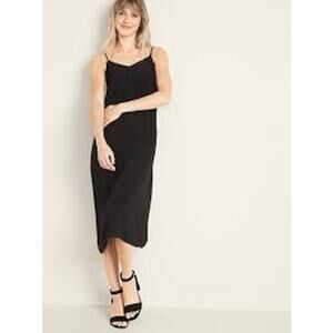 OLD NAVY Midi Cami Slip Dress in Black Crepe Size Medium M MINIMALIST CASUAL